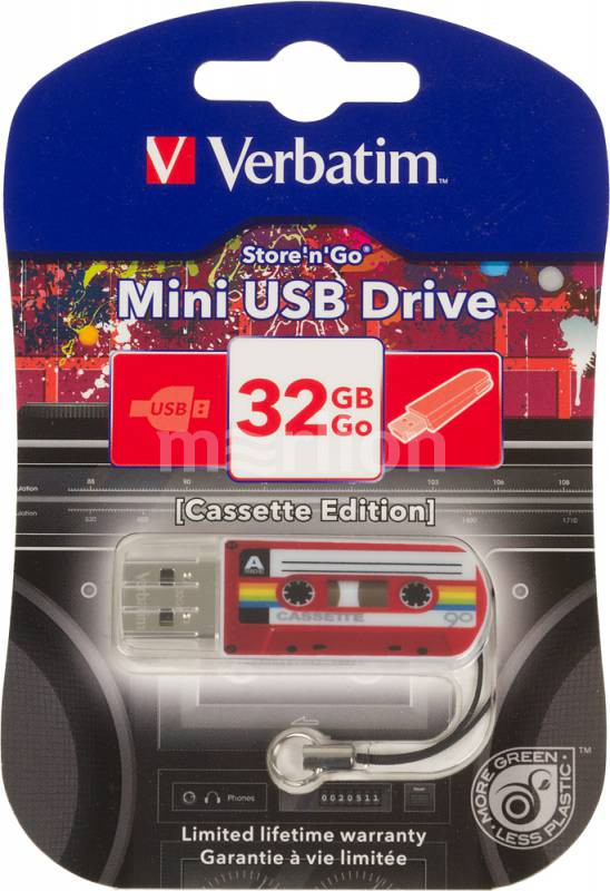 Флэш-драйв 32ГБ Verbatim Mini Cassette Edition 49392 USB2.0 красный/рисунок