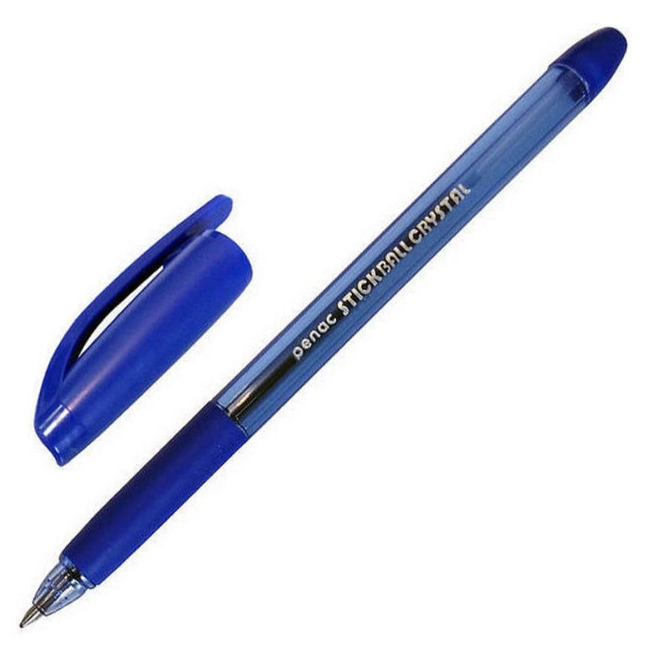 Ручка шариковая Penac STICK BALL CRYSTAL на масл. основе, резин.грип BA3402-03F синяя