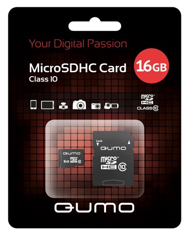 Карта памяти MicroSDHC 16GB Сlass 10 QUMO (адаптер SD)