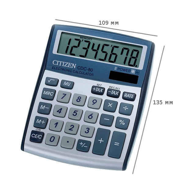 Калькулятор  8 разр, 108.5*135*24.5 налог, металл Citizen CDC-80WB