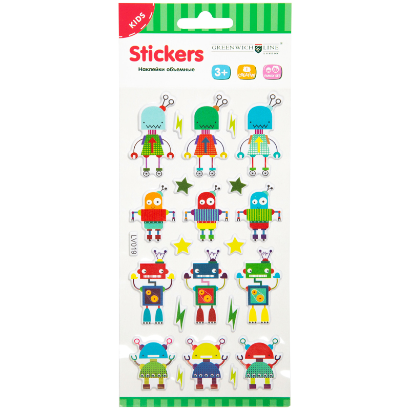 Наклейки объемные 10*19см, "Роботы" LV019_3779