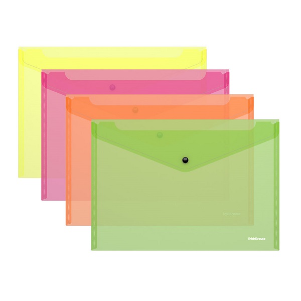 Папка-конверт на кнопке А4 Fizzy Neon 140 мкм ЕK 47044 п/прозрачная, ассорти