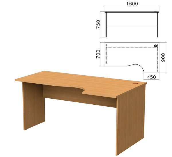 Стол письменный (правосторонний) 1600х900(700)х750 мм, бук, Монолит СМ6.1