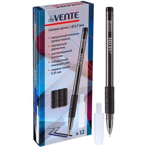 Ручка гелевая deVENTE d=0,7 полупроз. корпусом и рез. дер.5051609 черная