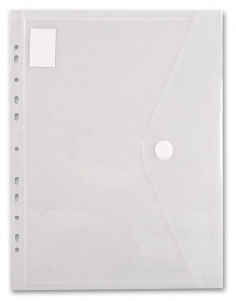 Папка-конверт на кнопке А4 180мкм, с перфорацией, прозрачный PK880CLEAR/1