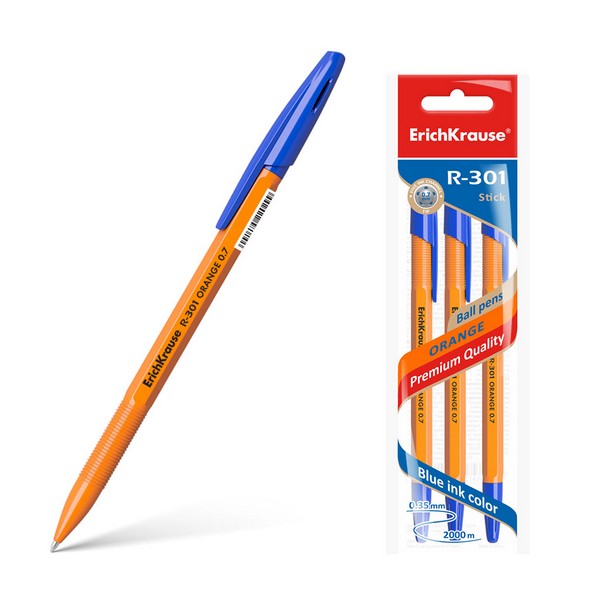 Ручка шариковая R-301 Orange Stick EK 42743 (в пакете по 3 шт.) синяя