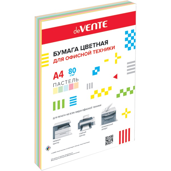 Бумага цветная А4 250л deVENTE пастельные цвета, ассорти (5 цветов) 2072413