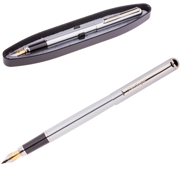 Ручка Berlingo перьевая SILVER Prestige CPs_82113 корпус серебро, 0,8мм, синяя, в футляре