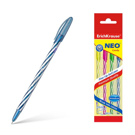 Ручка шариковая Neo Candy EK 47508, корп.ассорти (в пакете по 4 шт.) синяя