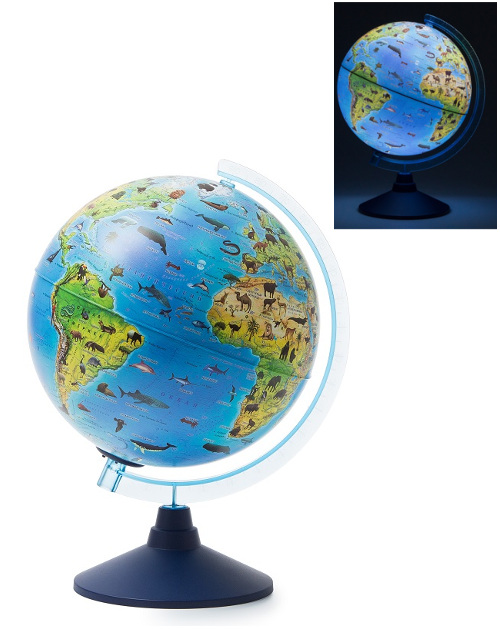 Глобус зоогеографический 25 см Интерактивный INT12500307, VR-очки , с подсветкой от батареек