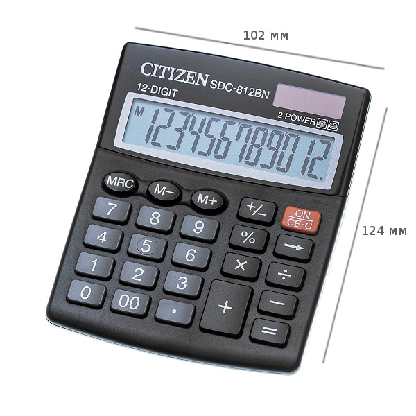 Калькулятор 12 разр. 124*102*25, 2 пит. Citizen SDC-812BN