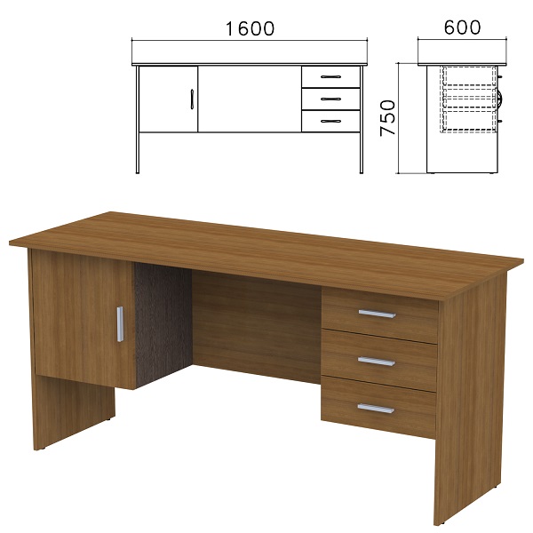 Стол письменный 1600*600*750, 2 тумбы, орех, Канц СК29.9