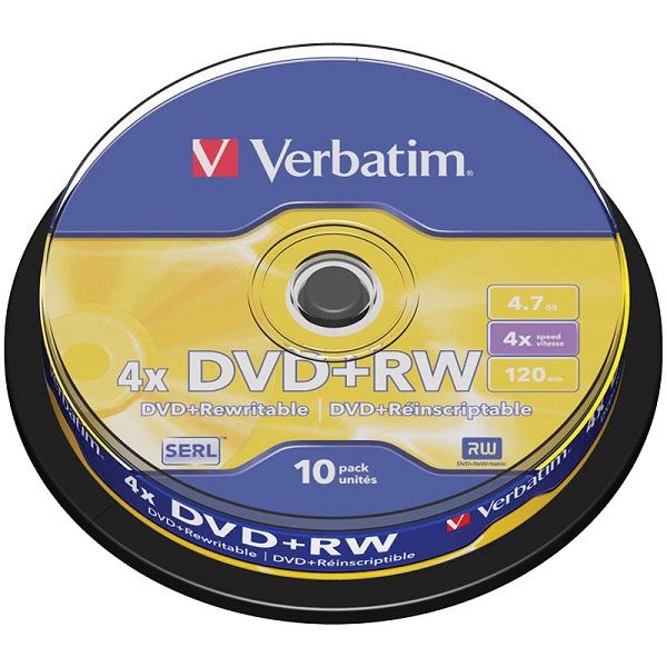 Компакт-диск DVD+RW 4.7Гб 4х Verbatim, Cake Box 10шт