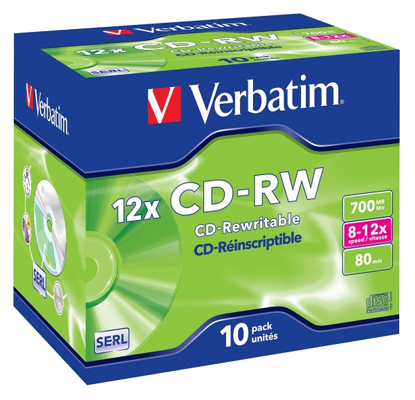 Компакт-диск CD-RW 700 Мб 12х Verbatim, Jewel Case 10шт