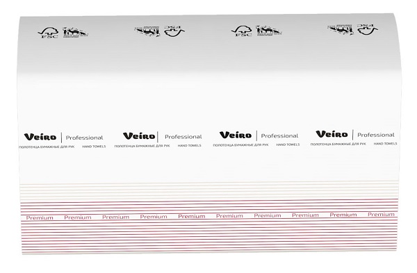 Полотенца бумажные Veiro Premium 125 шт. 2-х сл. Z-сложение, белые, 32*21,6 см Z32-125