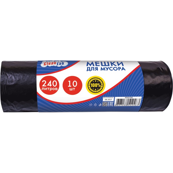 Мешки д/мусора 240л*10 шт 60мкм 96*140см CleanLab 9050706, ПВД черные
