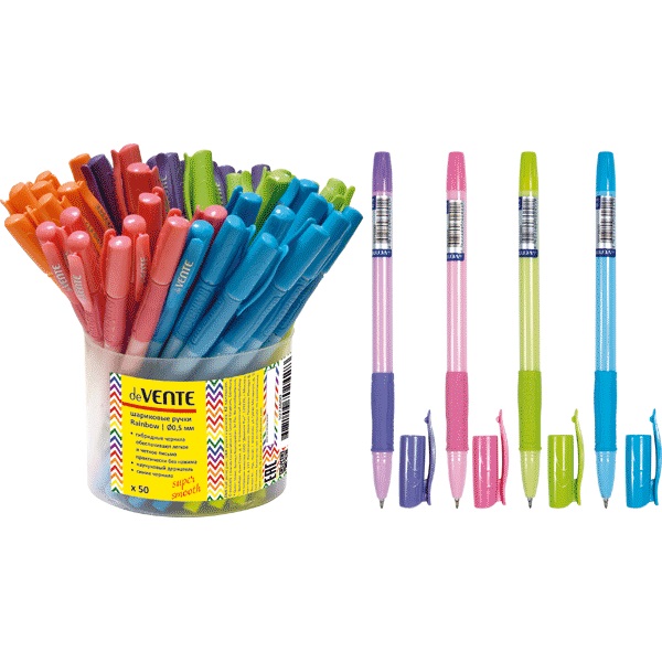 Ручка шариковая deVENTE. Rainbow 5073600 масл. основа, резин.грип, неон.корпус, синяя 