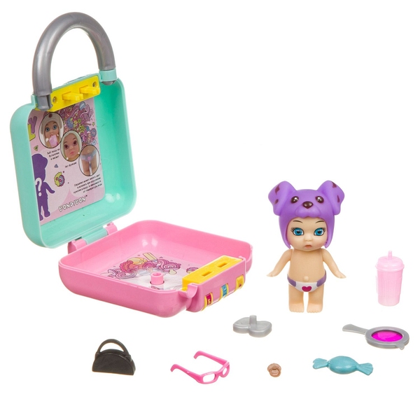 Набор игровой Bondibon куколка OLY в шапочке с животным  и аксессуарами в чемоданчике на кодовом замке, девочка-C, ВВ3872