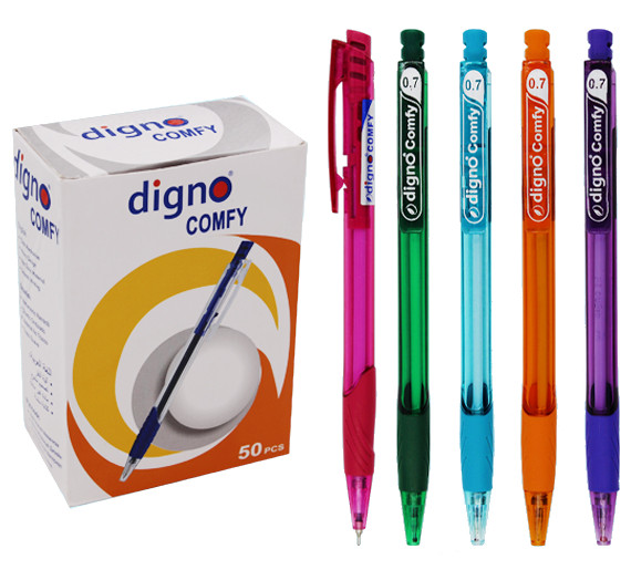 Ручка шариковая автомат. DIGNO COMFY DG-10113 рез. грипп, масл.основа., корп.ассорти, синяя