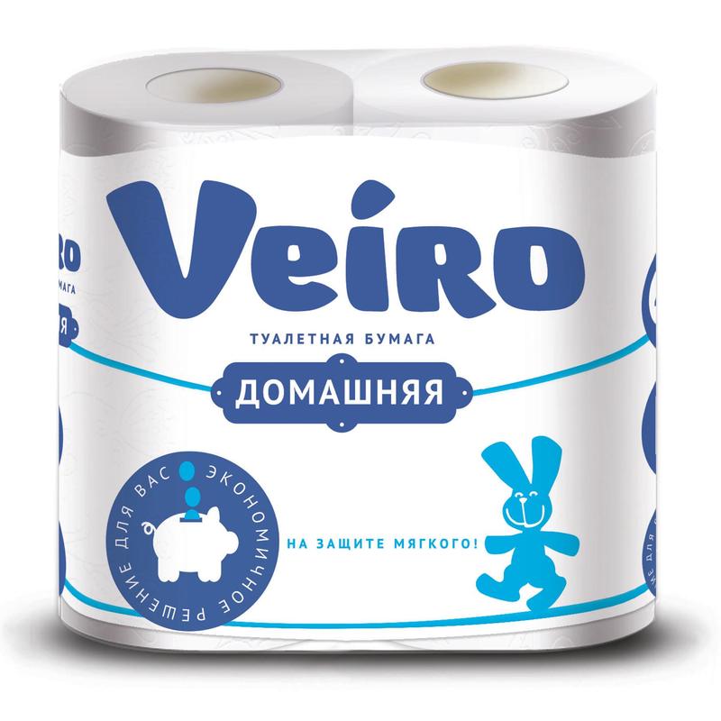 Туалетная бумага 4 рул. 2-х слойная Veiro Домашняя, белая