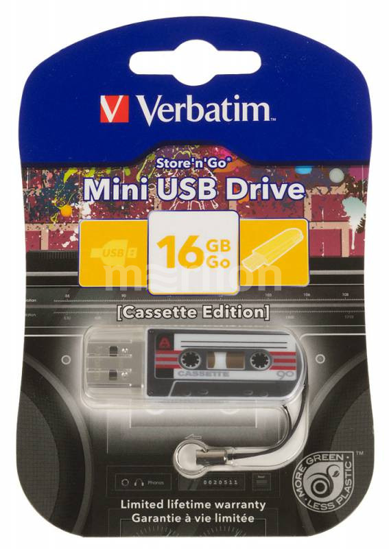 Флэш-драйв 16ГБ Verbatim Mini Cassette Edition 49397 USB2.0 черный/рисунок
