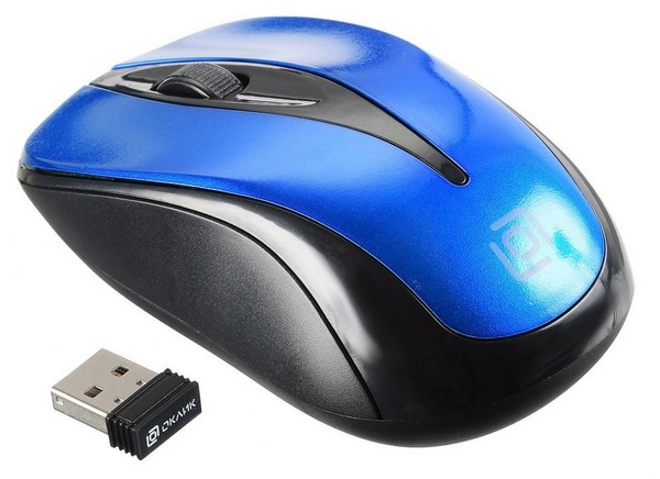 Мышь Oklick 675MW черно-синяя, оптическая (800dpi) беспроводная USB (2but)
