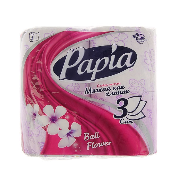 Туалетная бумага 4 рул. 3-х слойная Papia. Балийский Цветок 