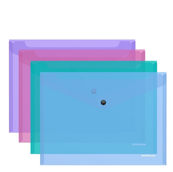 Папка-конверт на кнопке В5 (28,2*22,9 см) Glossy Vivid 180мкм EK 47120 полупрозрачная, ассорти