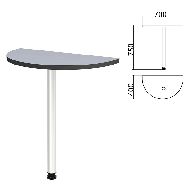 Стол приставной полукруг 704*402*756 мм, серый, Монолит КМ31.11
