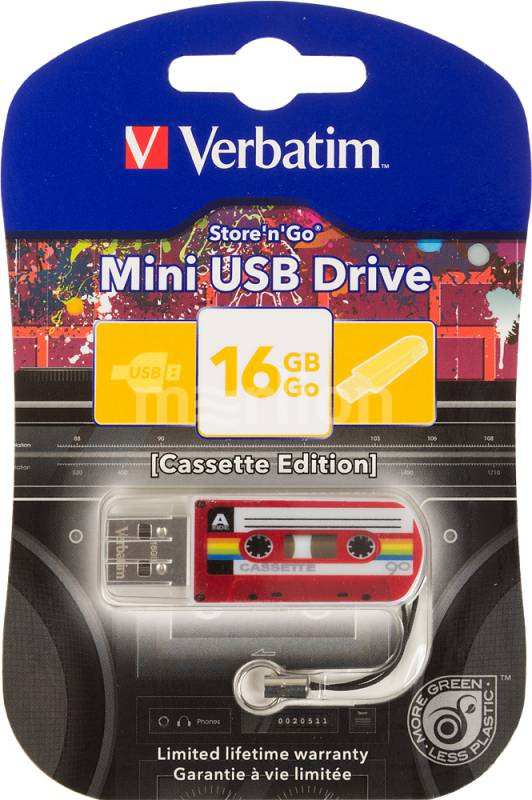 Флэш-драйв 16ГБ Verbatim Mini Cassette Edition 49398 USB2.0 красный/рисунок