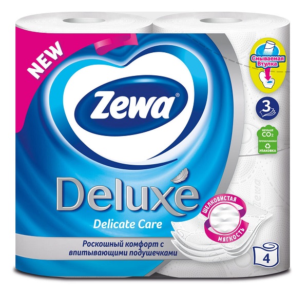 Туалетная бумага 4 рул. 3-х слойная ZEWA Deluxe белая