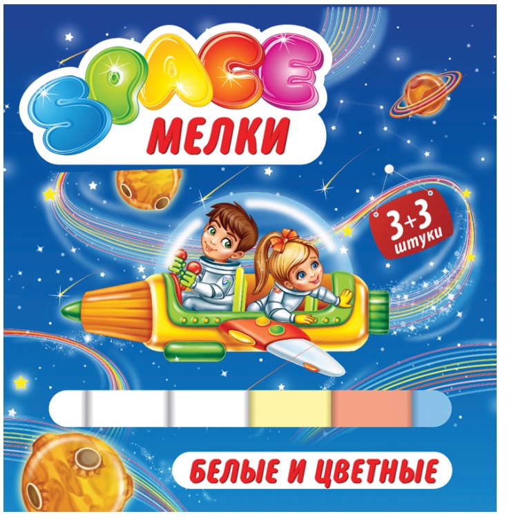 Мелки цветные  3шт. + 3 шт белого ArtSpace, квадратные 182721