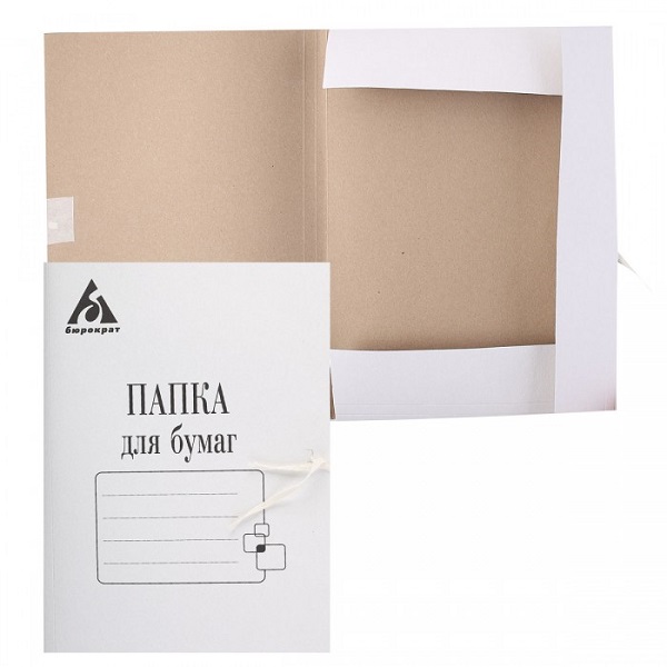 Папка для бумаг с завязками, немелован, 220г/м2, 0,35мм, белая