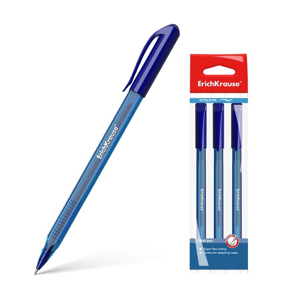 Ручка шариковая Ultra Glide Technology U-18 EK 45463 масл.основа, трехгран.корпус (в пакете по 3 шт.) синяя
