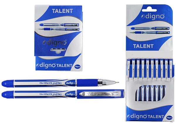 Ручка шариковая DIGNO TALENT DG-10140 рез.грипп, масл.основа, синяя