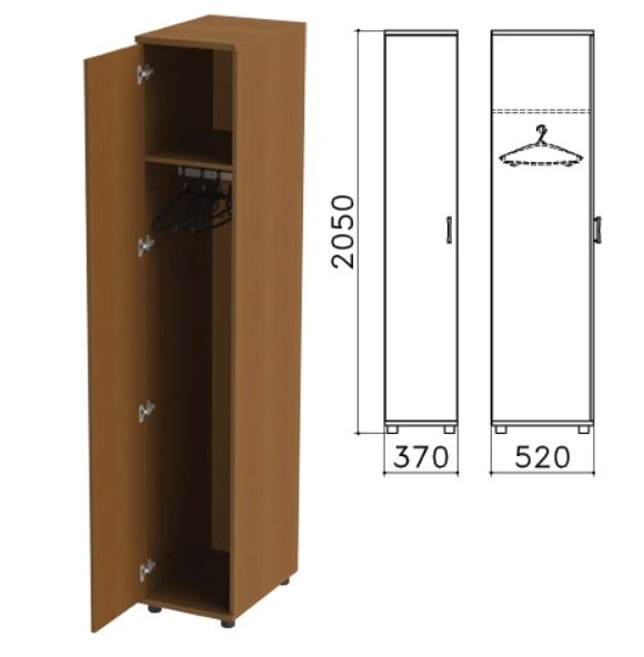 Шкаф для одежды узкий Монолит 374*520*2046 мм, орех, ШМ52.3