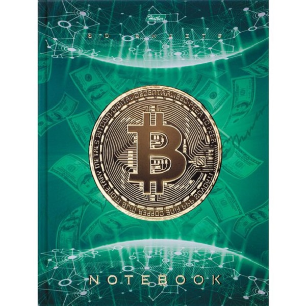 Бизнес-блокнот А5 80л.кл. Хатбер -Bitcoin- тв.переплет, мат.лам, фольга 18937 