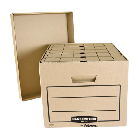 Короб архивный R-Kive "Basics" 340х450х275, гоф. карт.+ крышка, крафт Fellowes FS-20303/FS-00101
