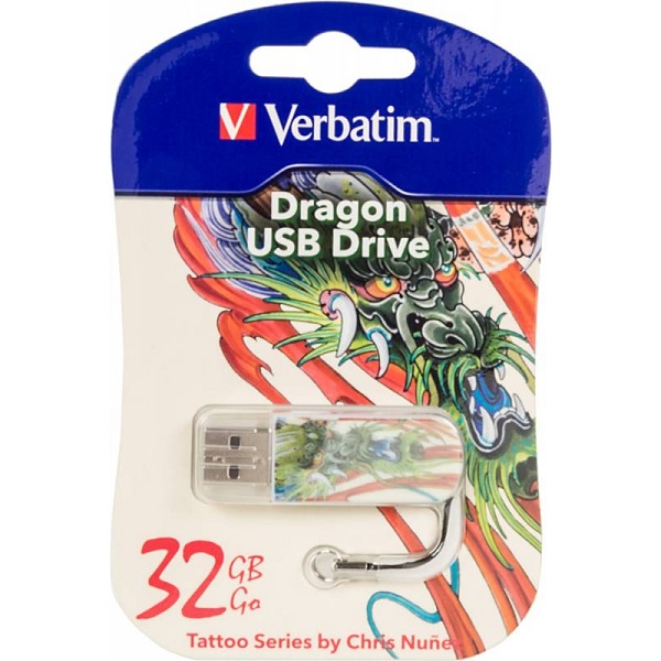 Флэш-драйв 32ГБ Verbatim Mini Tattoo Dragon 49899 USB2.0 белый/рисунок