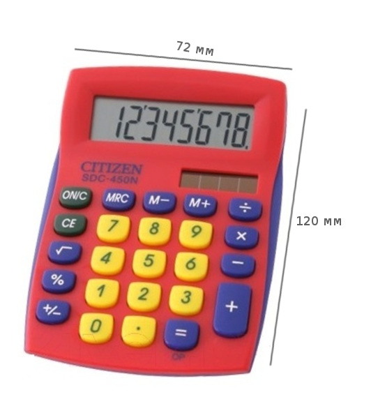 Калькулятор  8 разр. 120*72, 2 пит, красный Citizen SDC450NRDCFS