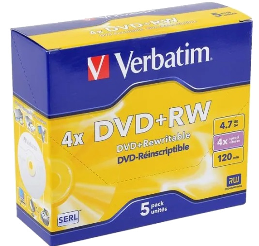 Компакт-диск DVD+RW 4.7Гб 4х Verbatim, Jewel Case 5шт 