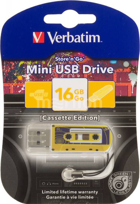 Флэш-драйв 16ГБ Verbatim Mini Cassette Edition 49399 USB2.0 желтый/рисунок