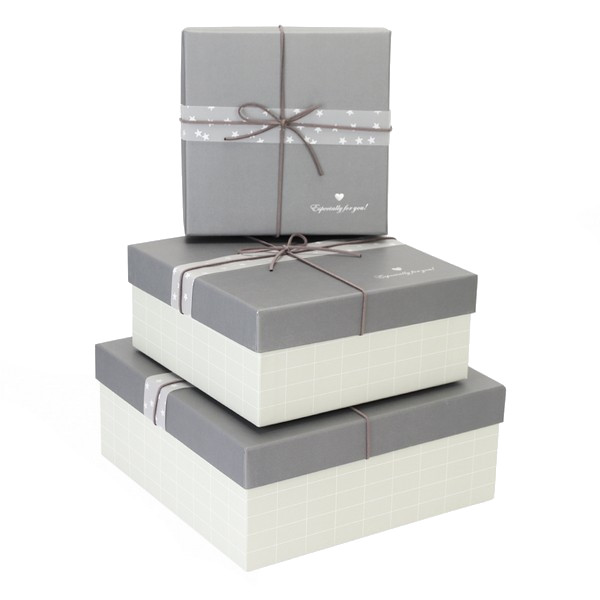 Набор подарочных коробок КОКОС Classic, 3шт (26,5*26,5*11,5-18*18*9) серый 212931