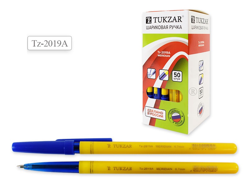 Ручка шариковая TZ 2019 А MERIDIAN, желтый корпус, синяя 