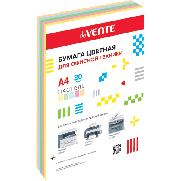 Бумага цветная А4 500л deVENTE, пастельные цвета, ассорти 2072709