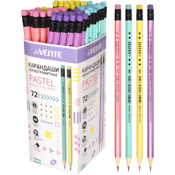 Карандаш простой deVENTE HB 5032903 Pastel заточ, с ластиком, ассорти 