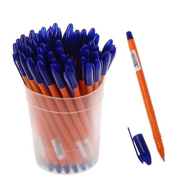 Ручка шариковая Стамм VeGa РШ111 синяя, масл. основа, оранж.корп.