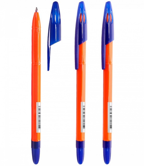Ручка шариковая Стамм 555 РШ205 синяя, масл.основа, оранж.корпус