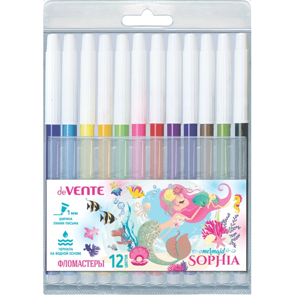ььНабор фломастеров 12 цв. deVENTE. Mermaid Sophia. невент. колп. в пласт. блистере 5081010