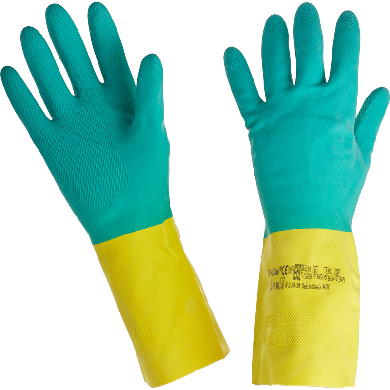 Перчатки латекс/неопрен S, Ansell Бай Колор 87-900, синие/желтые (размер 7.5-8) 0,68 мм